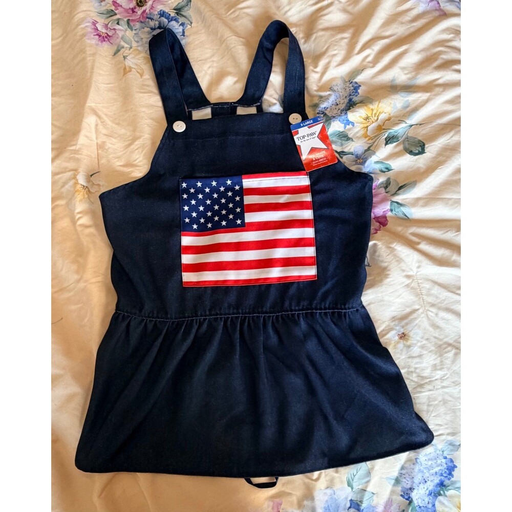 op Paw XL Patriotic Denim Dog Dress American Flag Pocket NWT